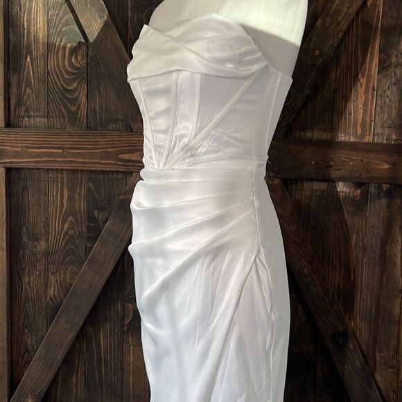 NWT KUTUMAI Cowl Neck Satin Corset Dress Strapless Tube Top Split Party Cocktail - Picture 9 of 16